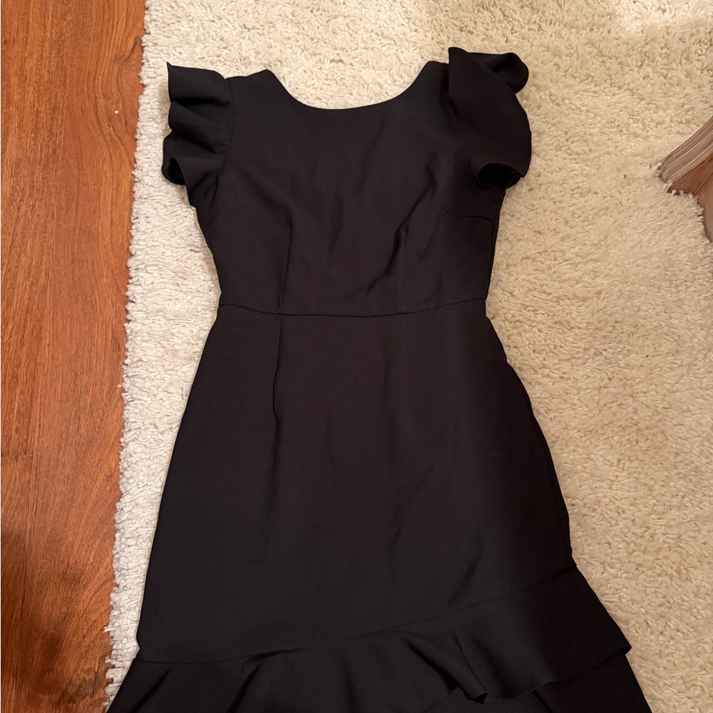 C. Luce Black Mini Cocktail Dress with Ruffle Sleeves